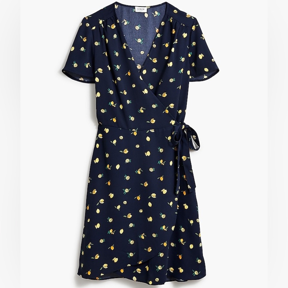J. Crew Navy Blue Drapey Twill Lemon Print Wrap Dress Women’s Size 20 Plus 2X